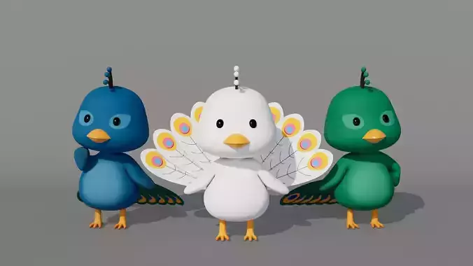 Rigged Cartoon Peacock Low-poly 3D model