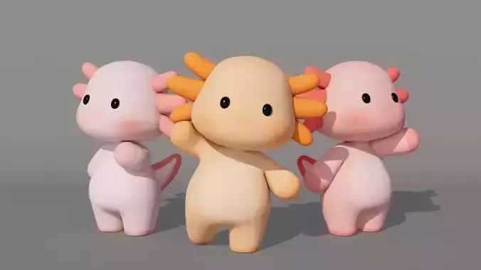 Rigged Cartoon Axolotl Low-poly 3D model