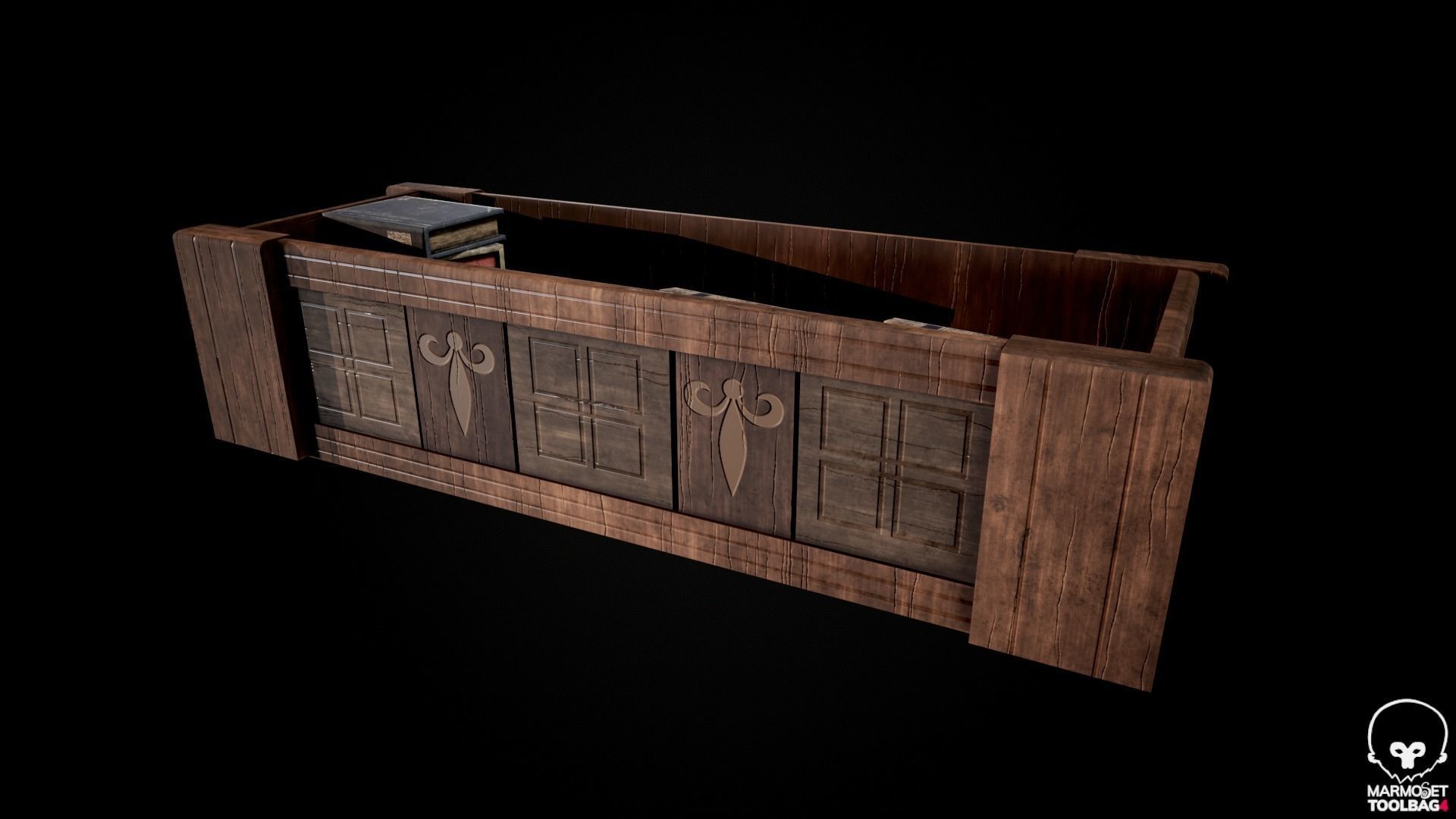 Medieval Book Shelf - Low Poly And Game Ready Low-poly 3D model_3