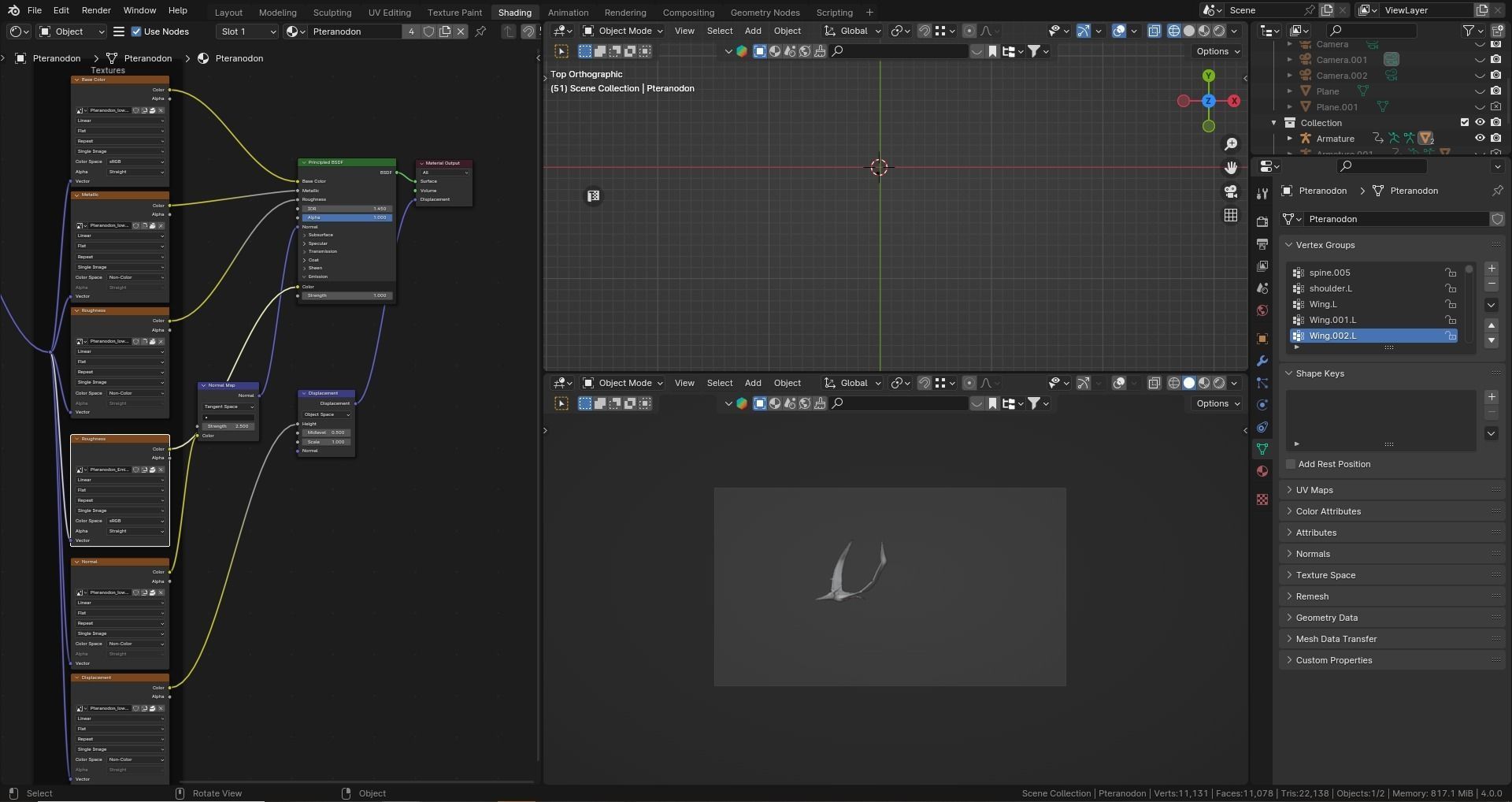 Low poly Realistic Dinosaur - Pteranodon Low-poly 3D model_12