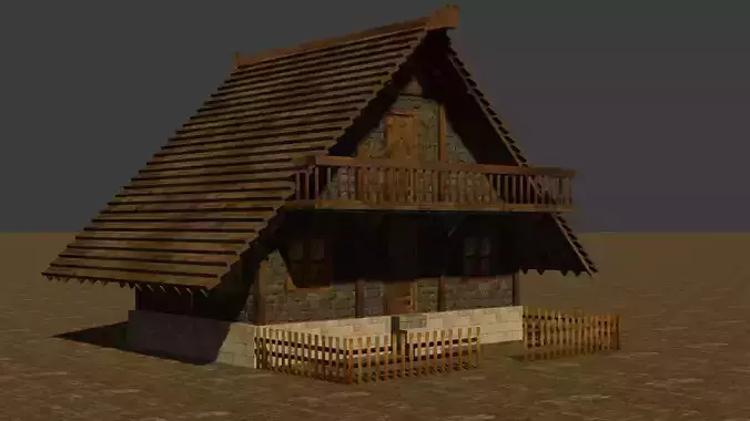 Medieval house six Low-poly 3D model