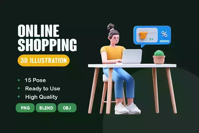 Online Shopping 3D Character Illustration Pack 3D model