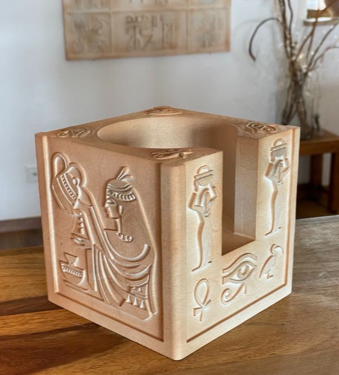 Coaster storage with Ancient Egyptian motifs and 4 coasters  3D print model_3
