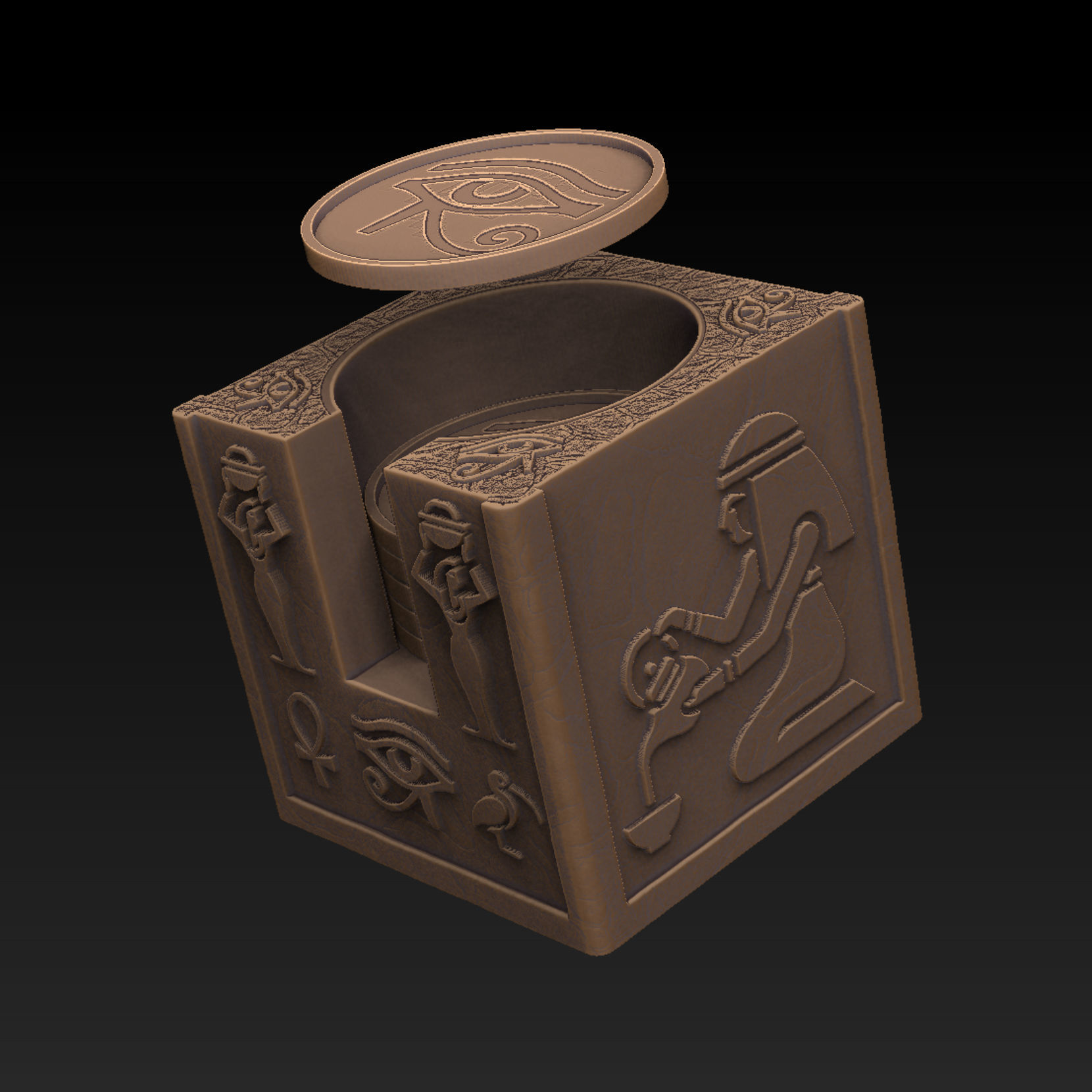 Coaster storage with Ancient Egyptian motifs and 4 coasters  3D print model_9