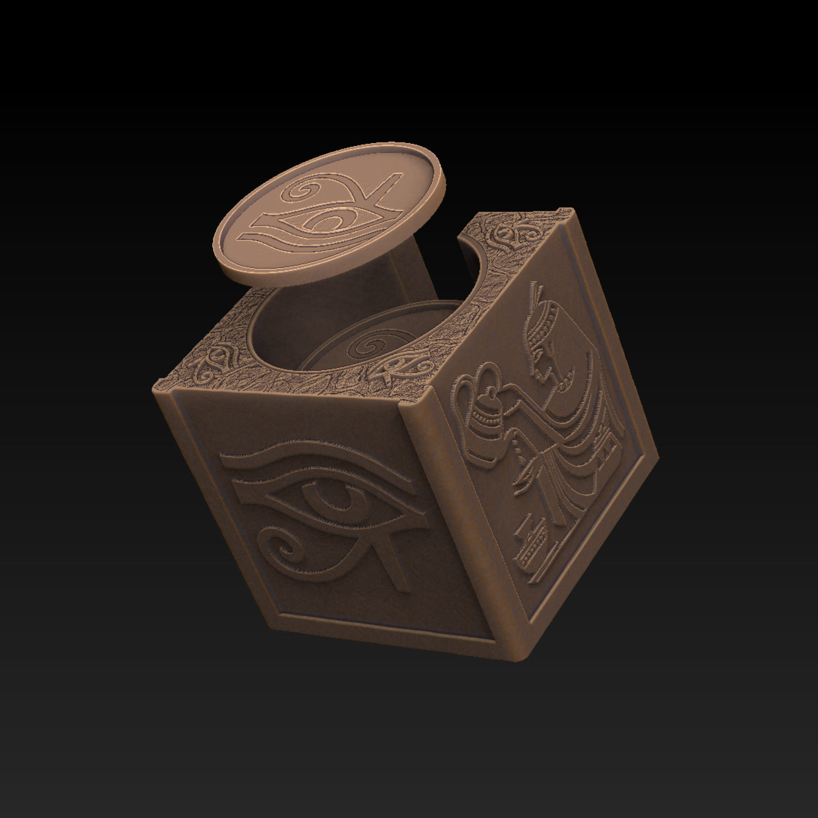 Coaster storage with Ancient Egyptian motifs and 4 coasters  3D print model_10