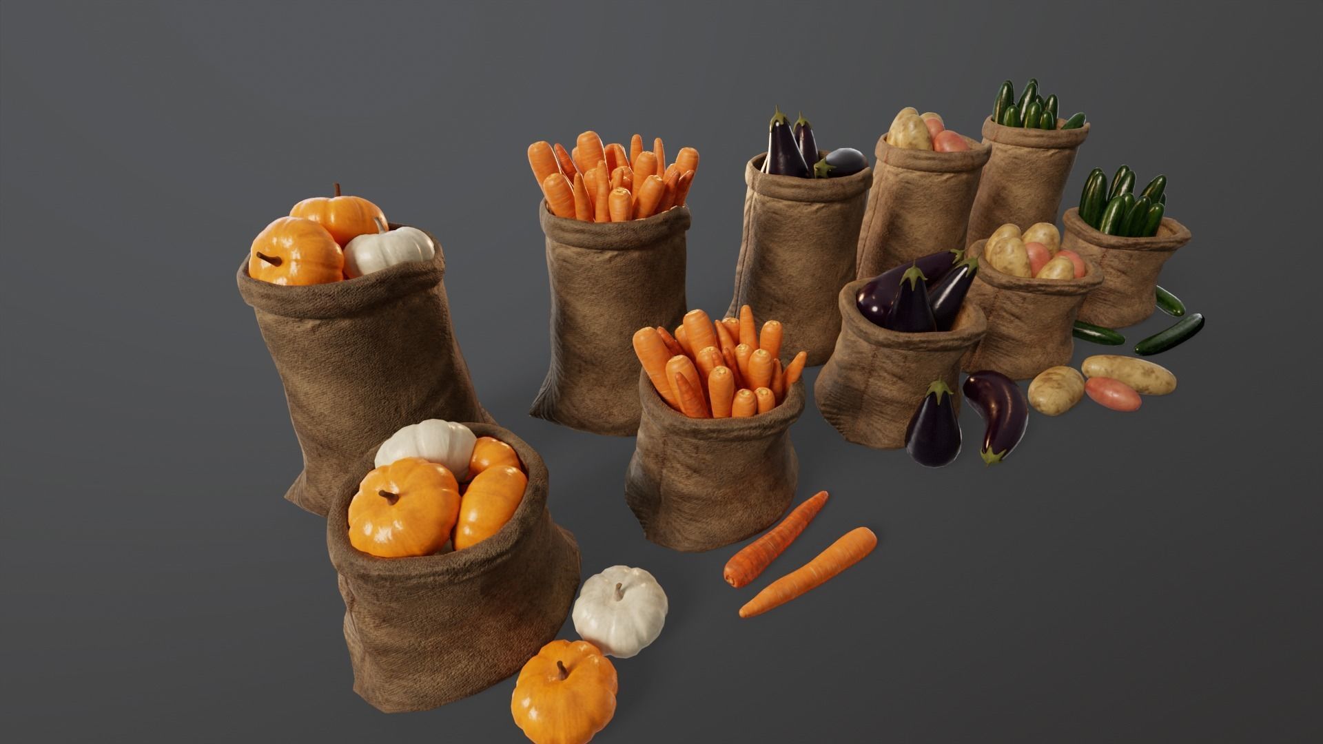 Medieval Vegetable Food Sacks 3D Model Collection_13