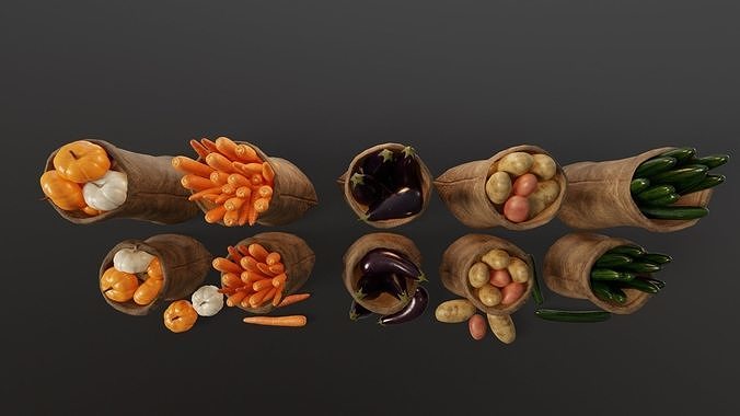 Medieval Vegetable Food Sacks 3D Model Pack 7