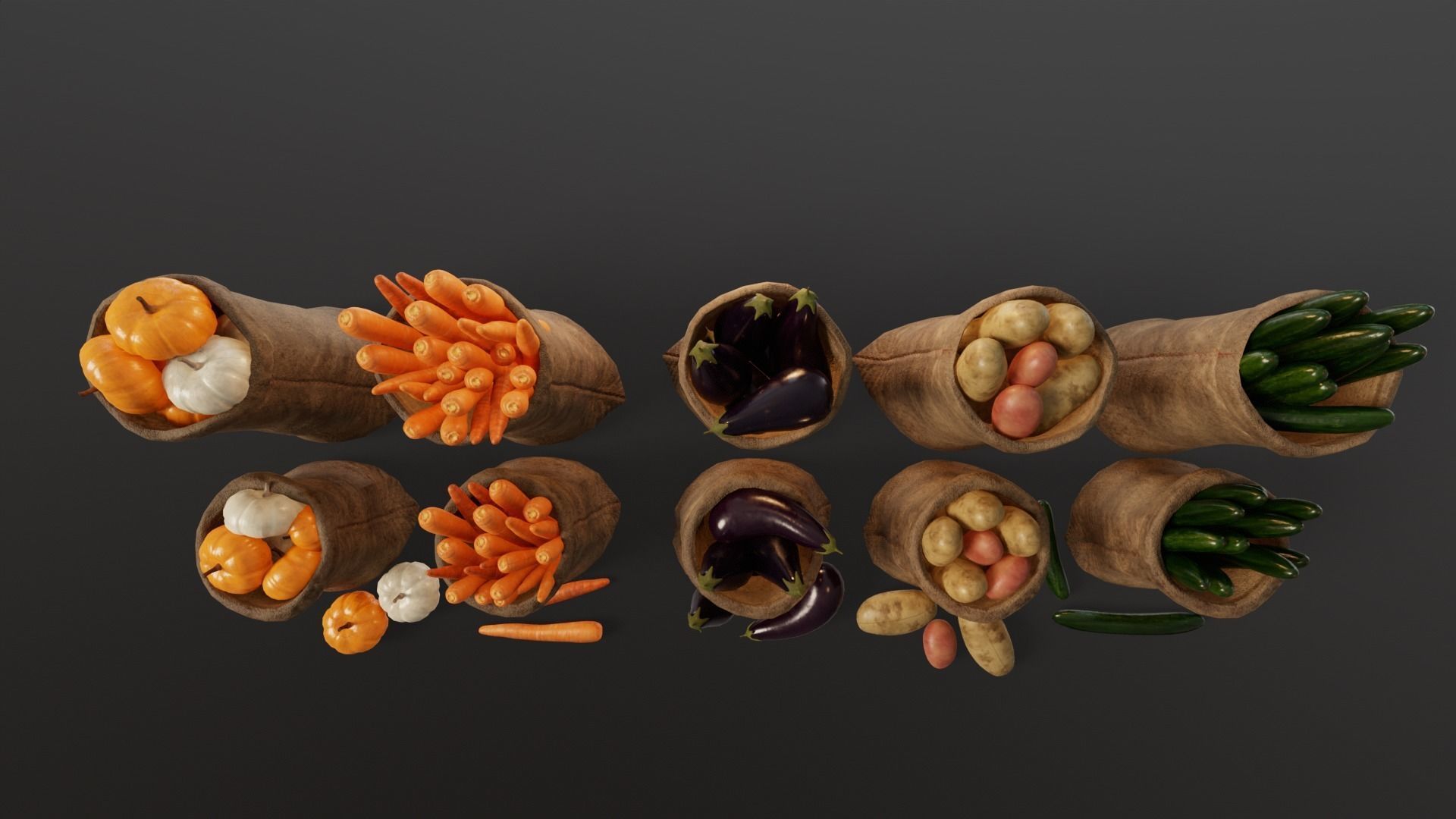 Medieval Vegetable Food Sacks 3D Model Collection_11