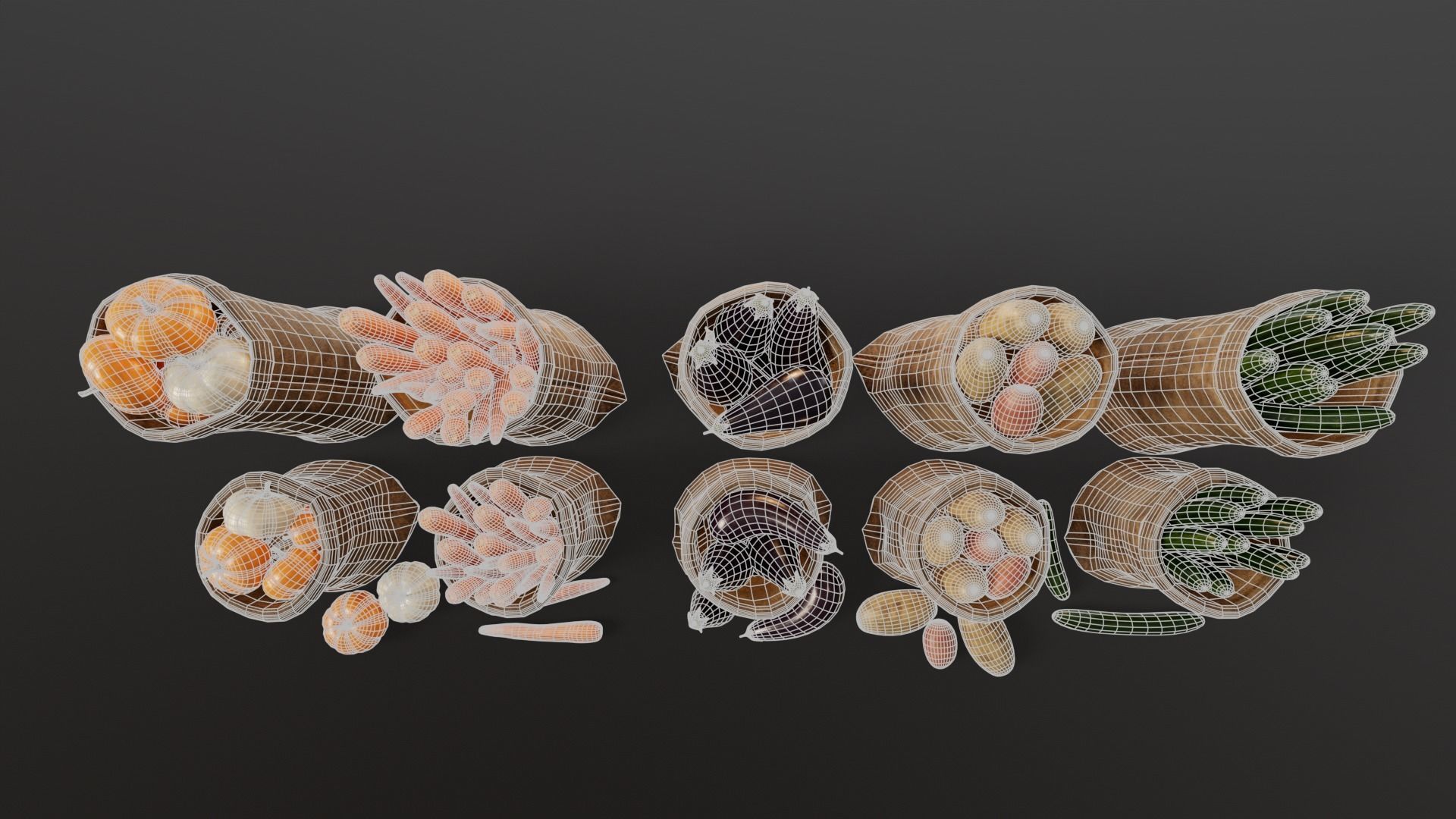 Medieval Vegetable Food Sacks 3D Model Collection_12