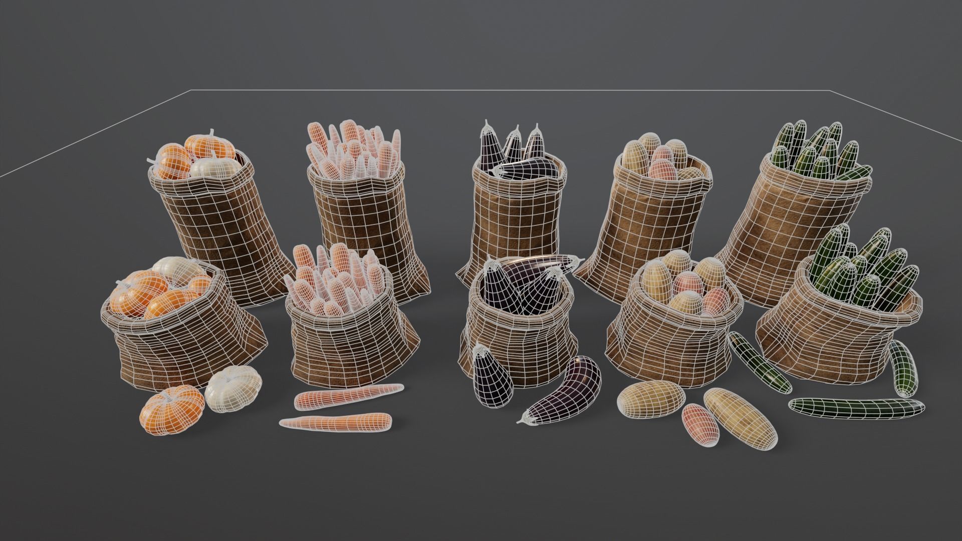 Medieval Vegetable Food Sacks 3D Model Collection_16