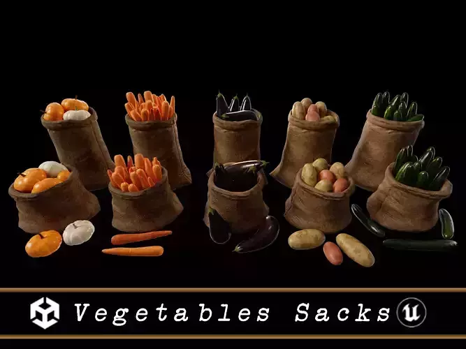 Medieval Vegetable Food Sacks 3D Model Collection