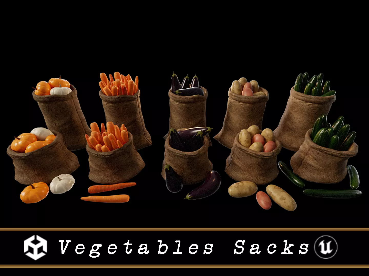 Medieval Vegetable Food Sacks 3D Model Collection_0