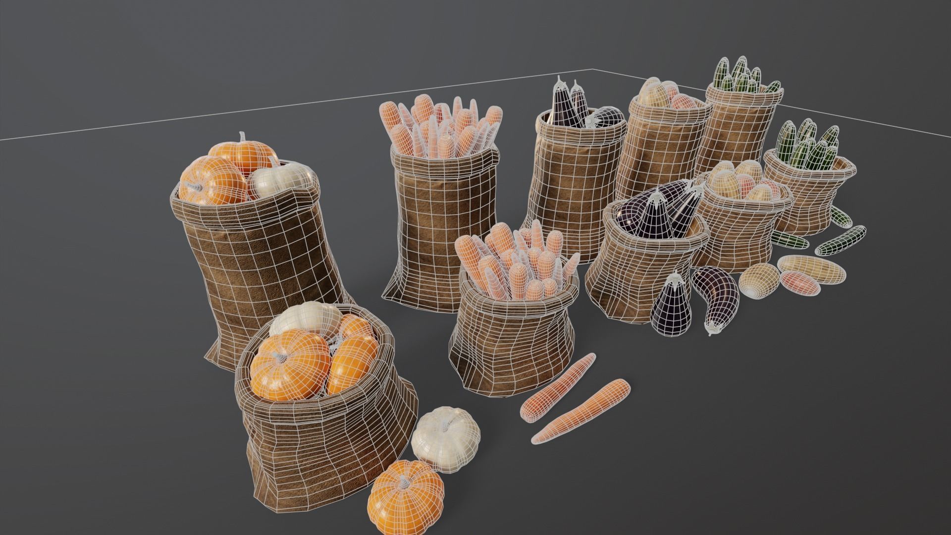Medieval Vegetable Food Sacks 3D Model Collection_14