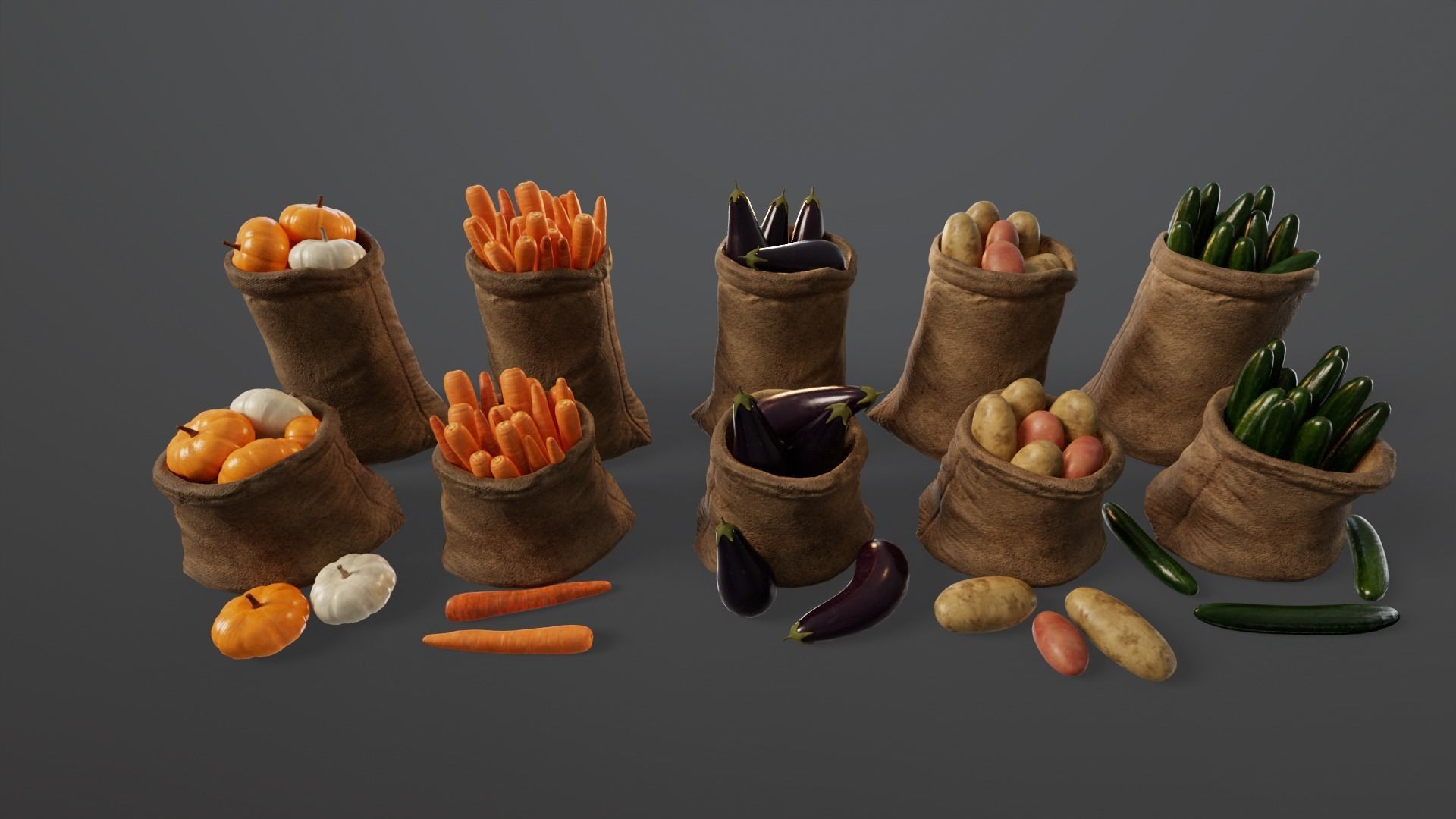 Medieval Vegetable Food Sacks 3D Model Collection_15
