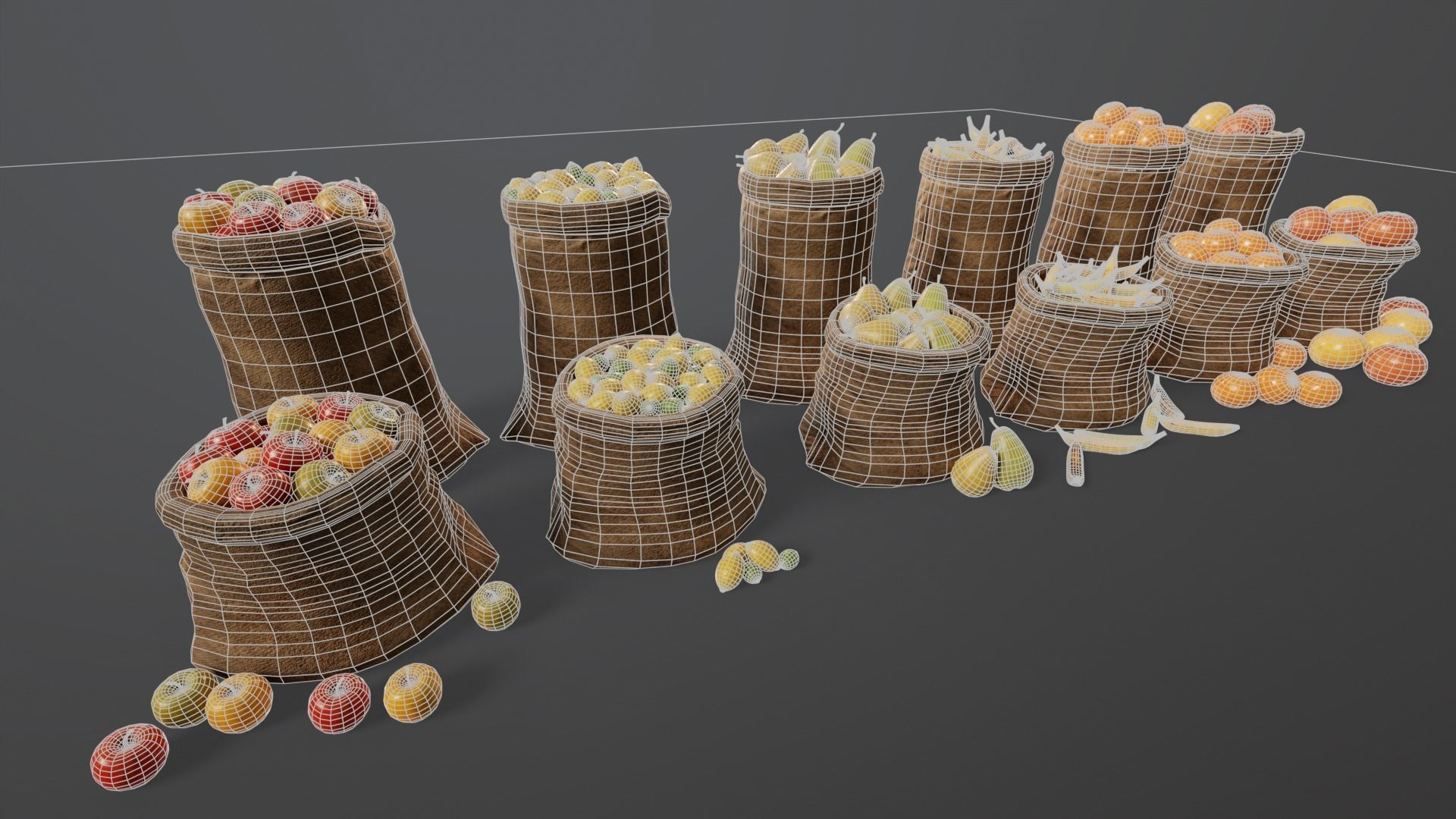 Medieval Fruits Food Sacks Pack 3D Model Collection_16