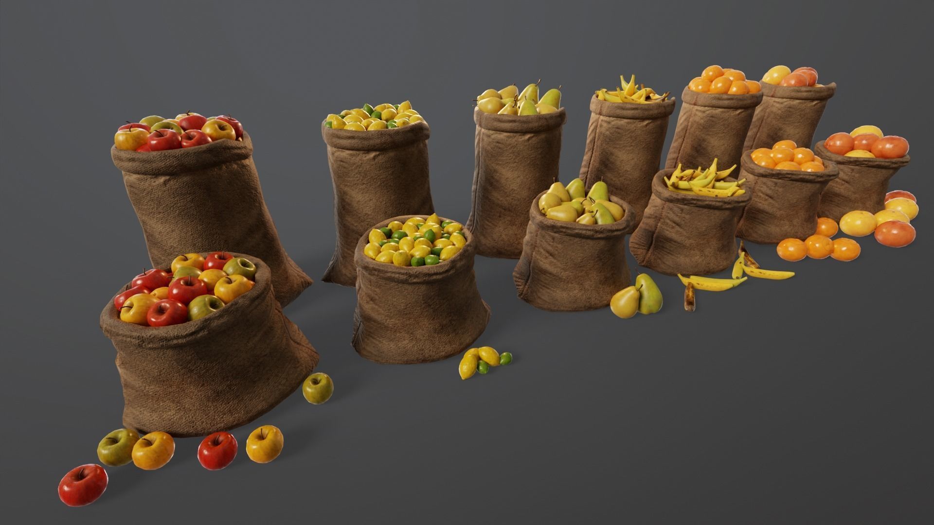 Medieval Fruits Food Sacks Pack 3D Model Collection_15