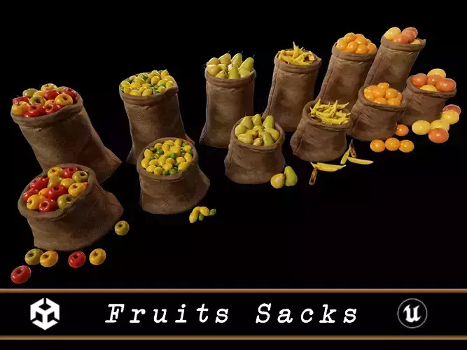 Medieval Fruits Food Sacks Pack 3D Model Collection