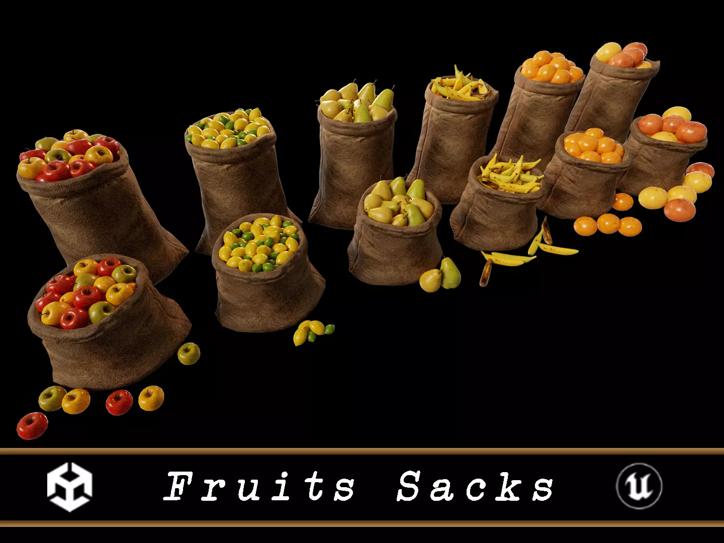 Medieval Fruits Food Sacks Pack 3D Model Collection_0