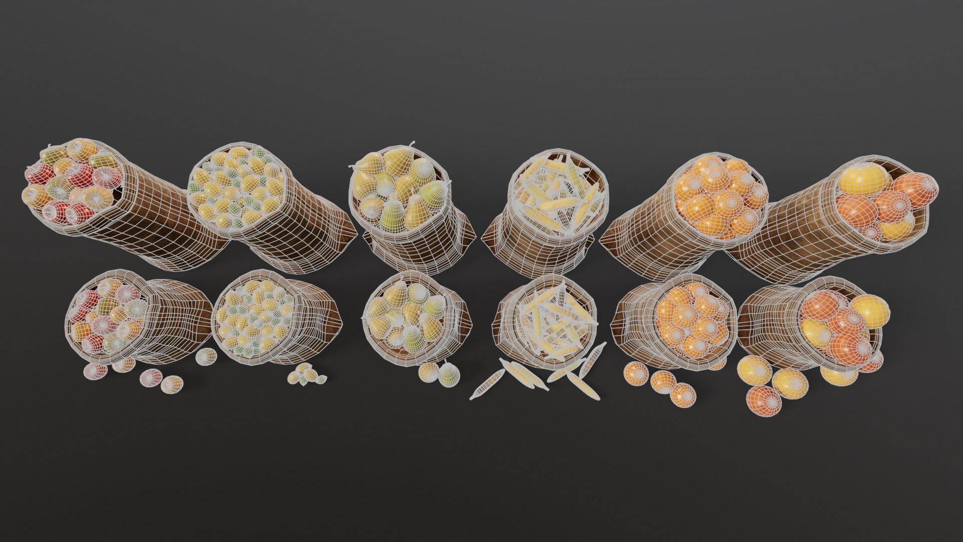Medieval Fruits Food Sacks Pack 3D Model Collection_18