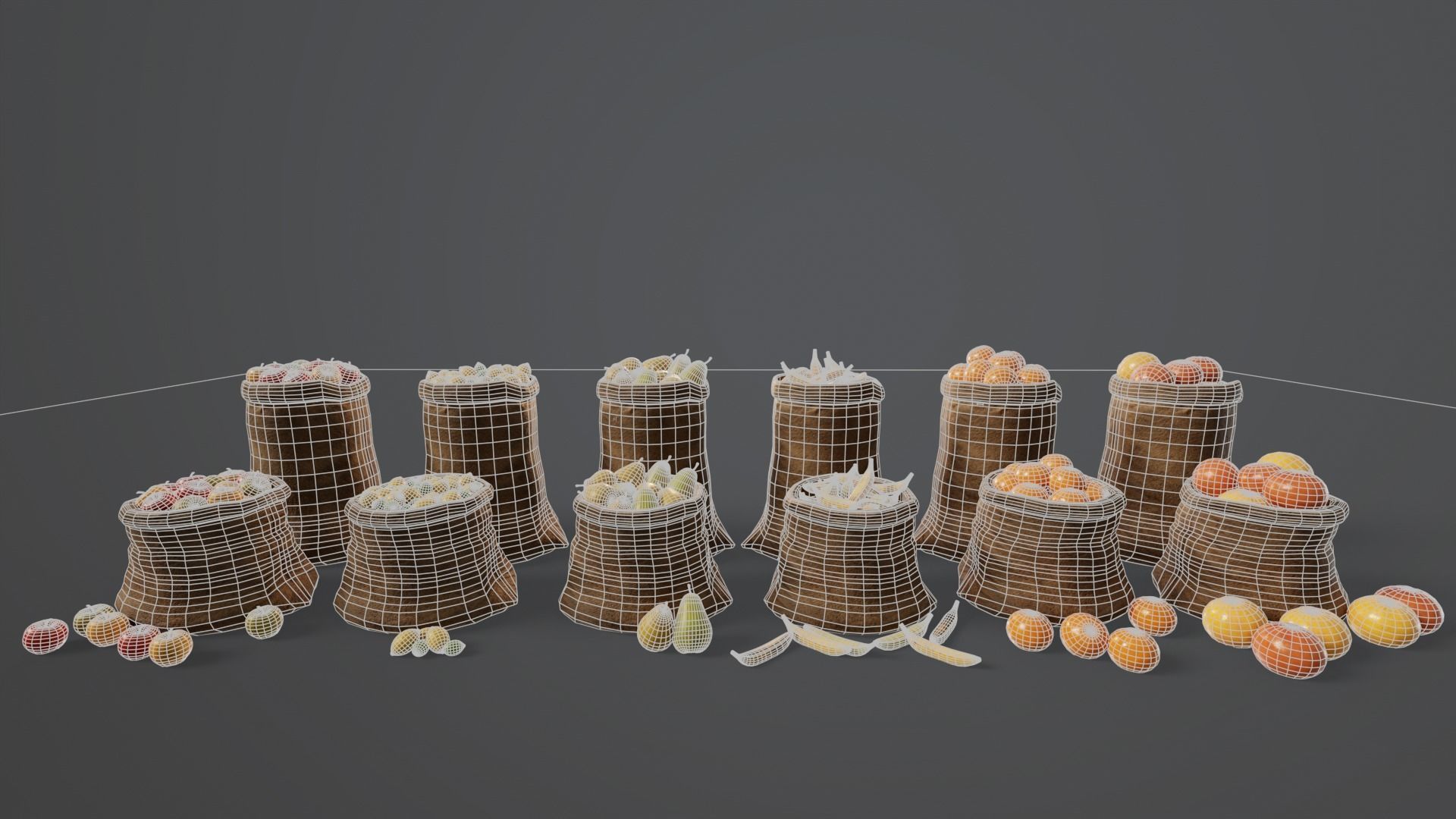 Medieval Fruits Food Sacks Pack 3D Model Collection_14