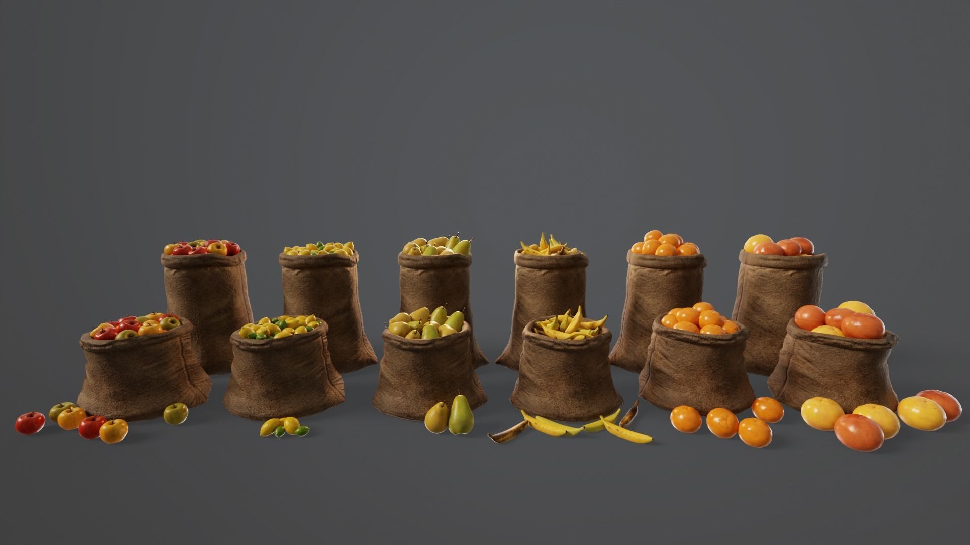 Medieval Fruits Food Sacks Pack 3D Model Collection_13