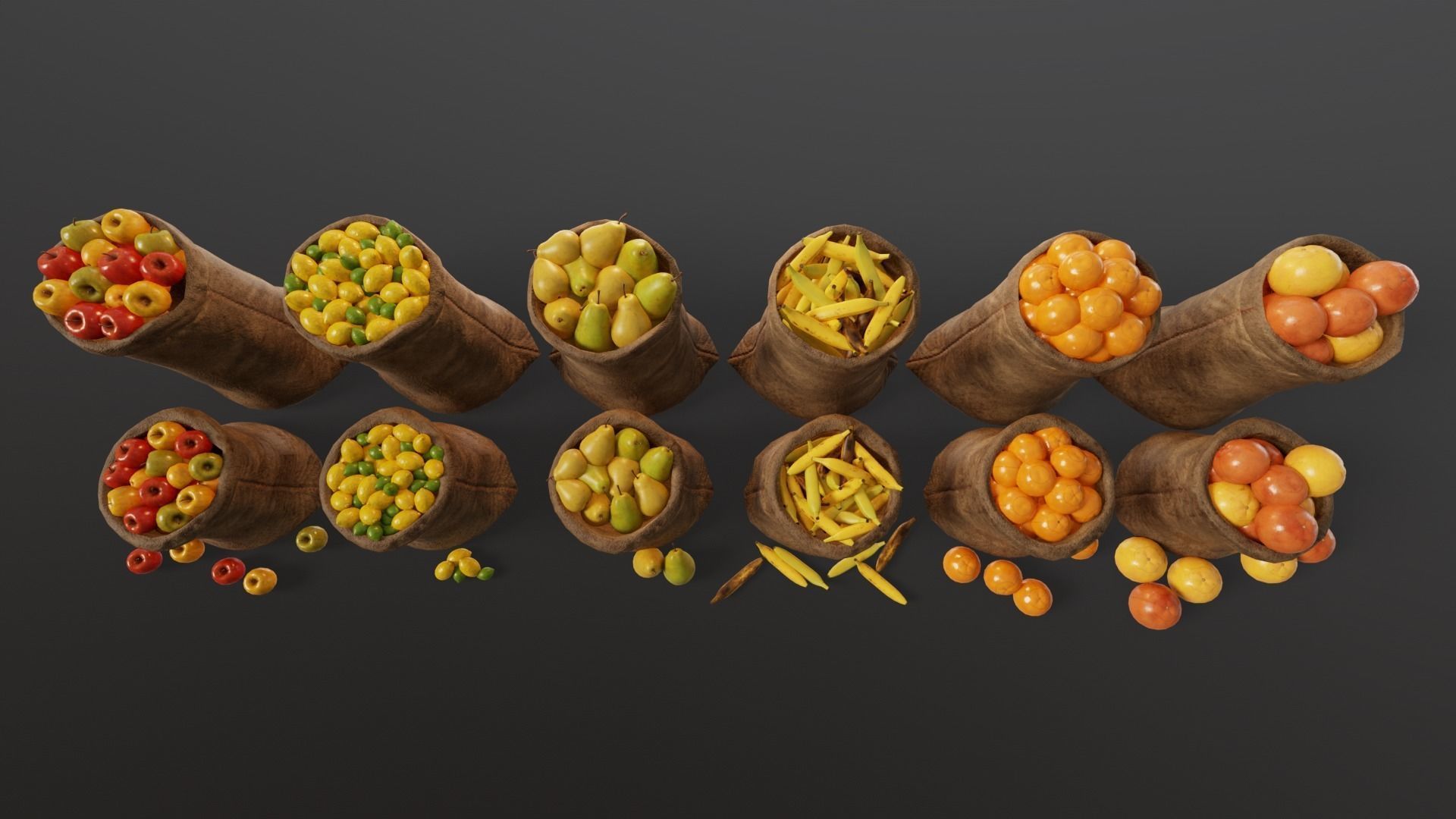 Medieval Fruits Food Sacks Pack 3D Model Collection_17