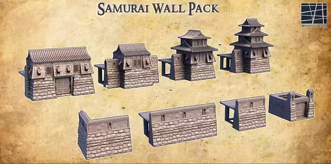 Samurai Wall Set Tabletop Terrain 28MM 3D print model 3D print model