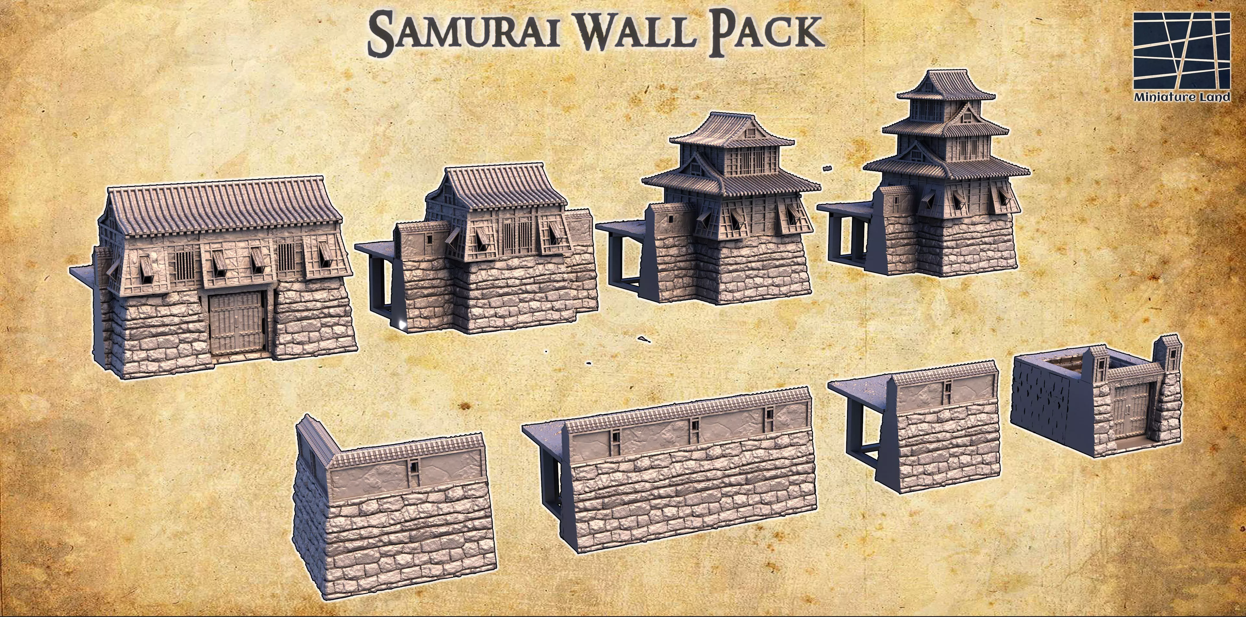 Samurai Wall Set Tabletop Terrain 28MM 3D print model 3D print model_0