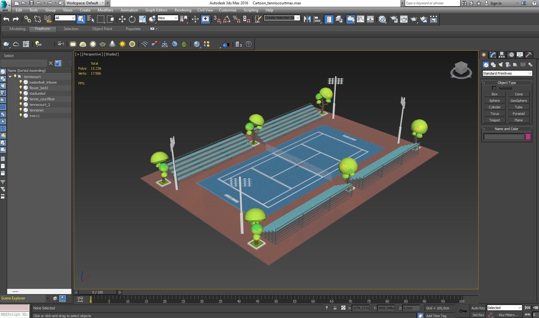 Cartoon Tennis Court Low-poly 3D model_14