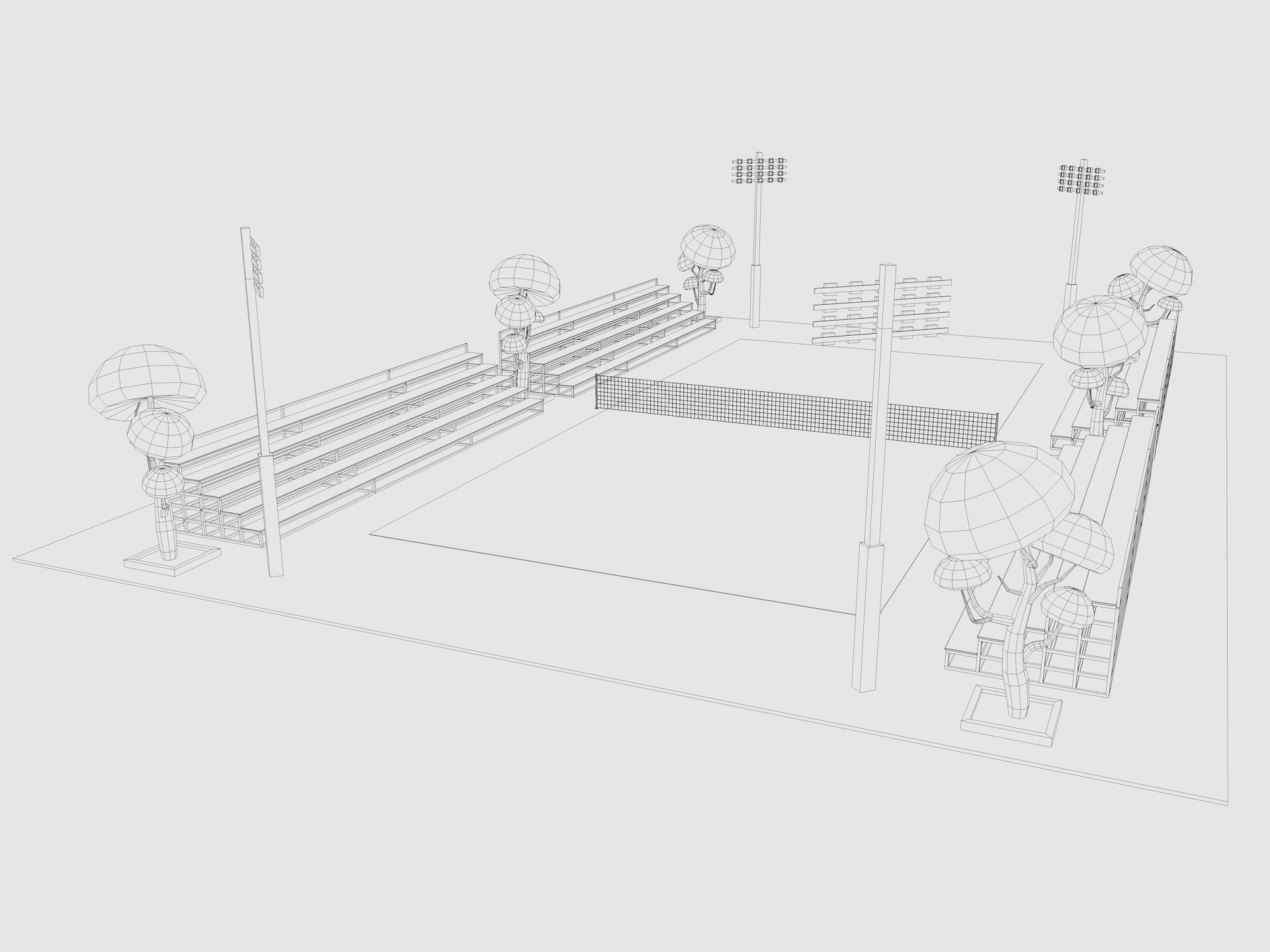 Cartoon Tennis Court Low-poly 3D model_10