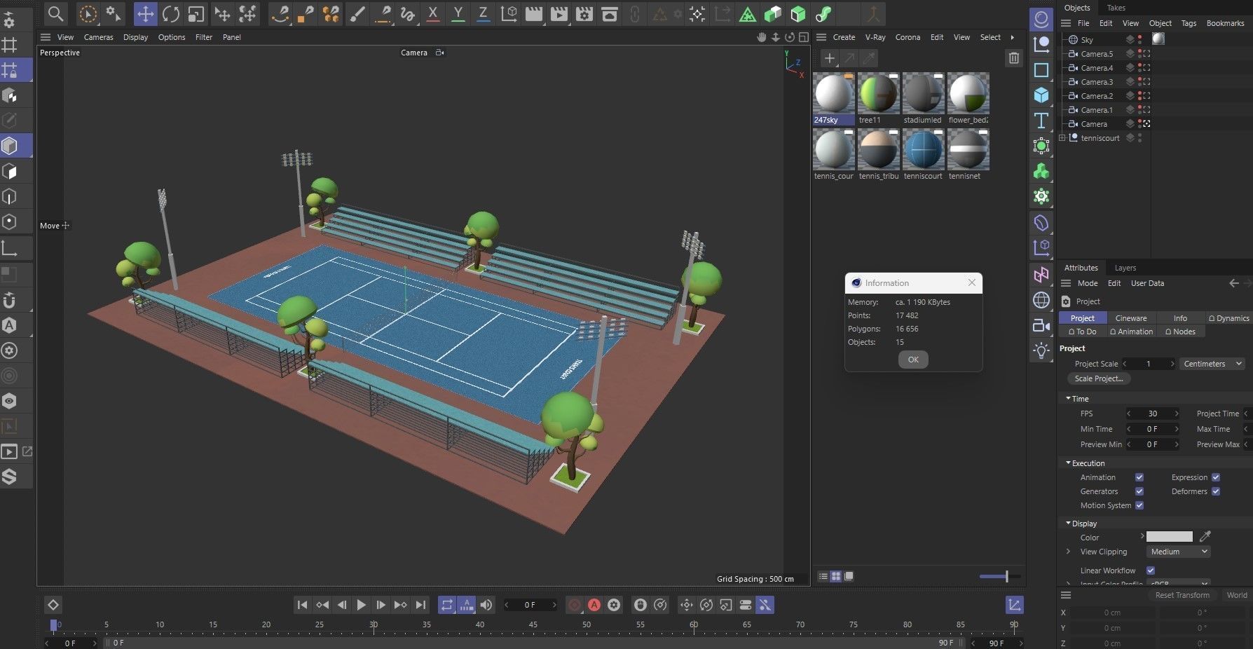 Cartoon Tennis Court Low-poly 3D model_12
