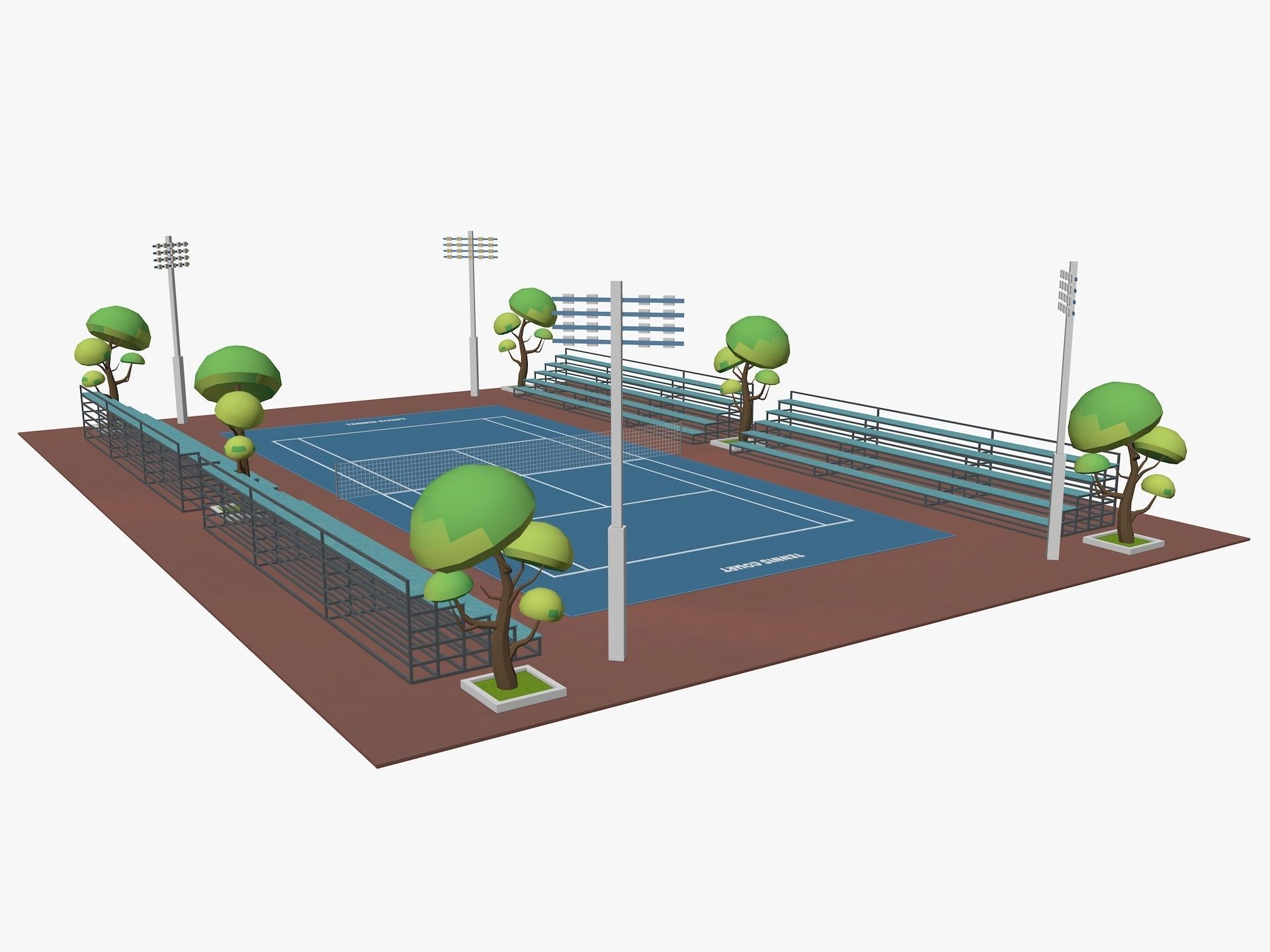 Cartoon Tennis Court Low-poly 3D model_3