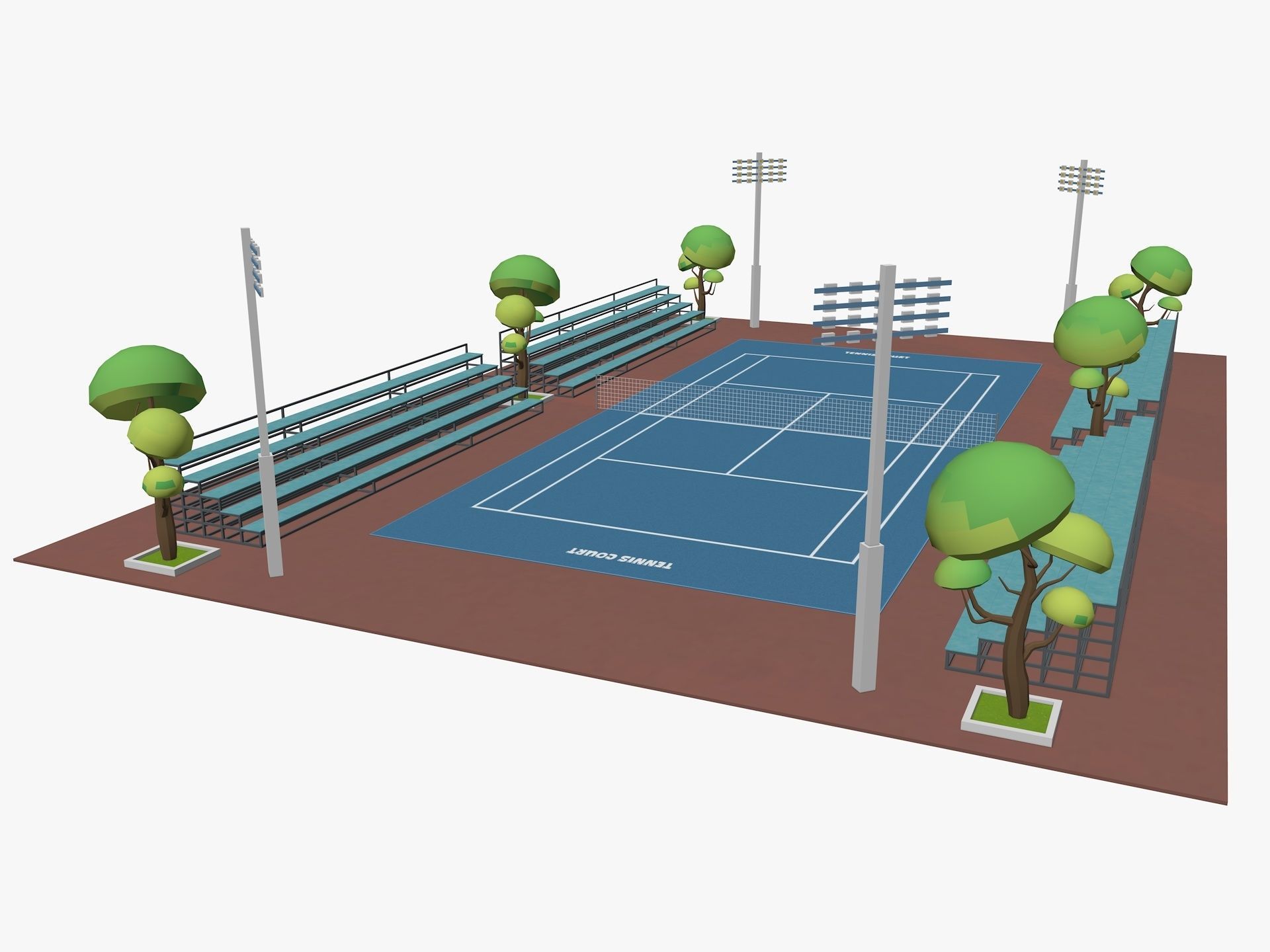 Cartoon Tennis Court Low-poly 3D model_4