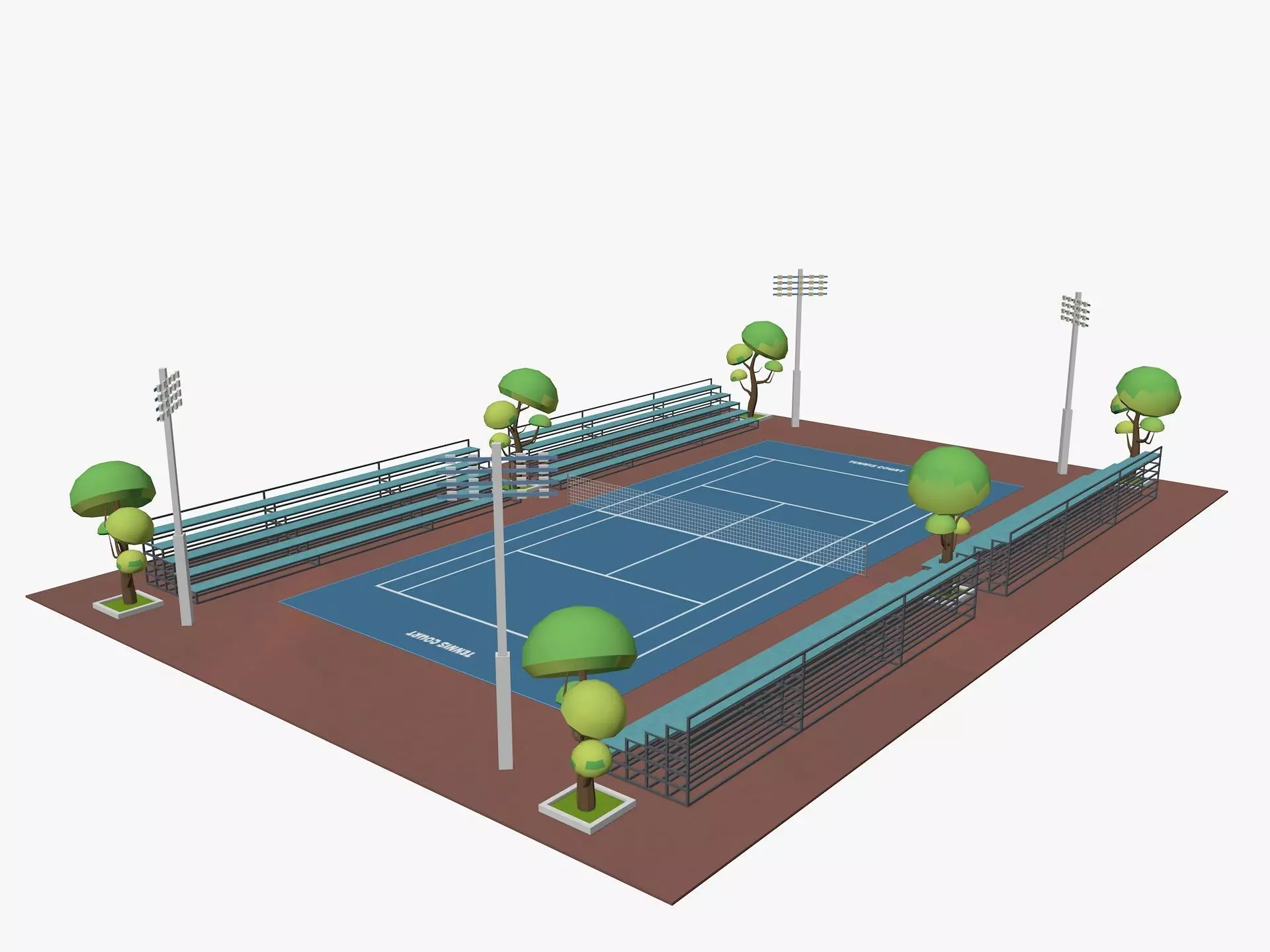 Cartoon Tennis Court Low-poly 3D model_0