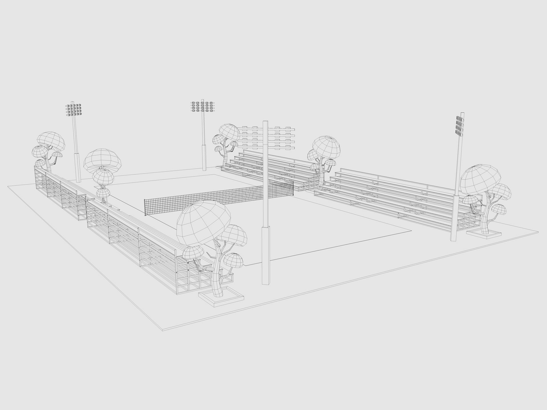 Cartoon Tennis Court Low-poly 3D model_9