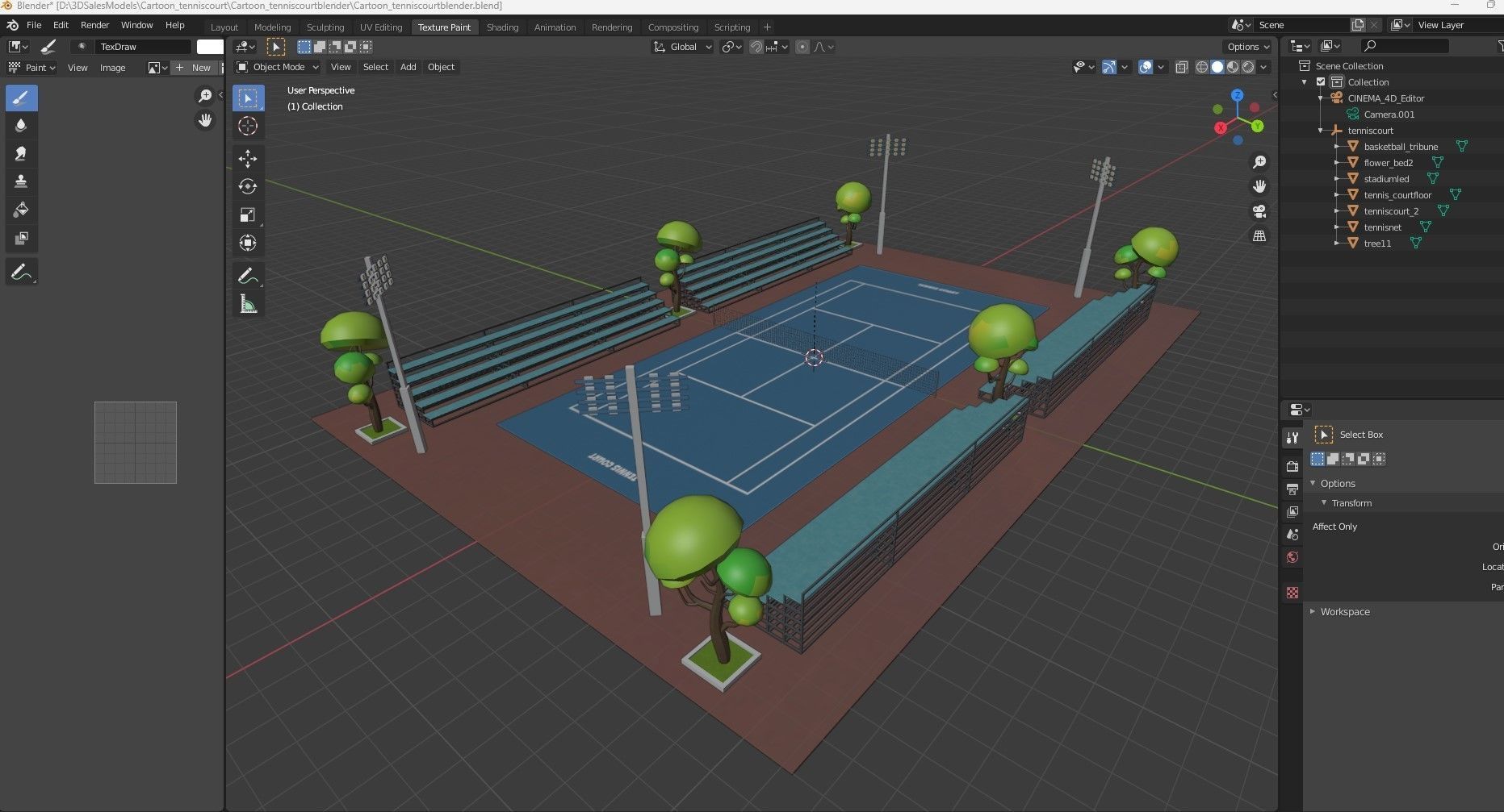 Cartoon Tennis Court Low-poly 3D model_13