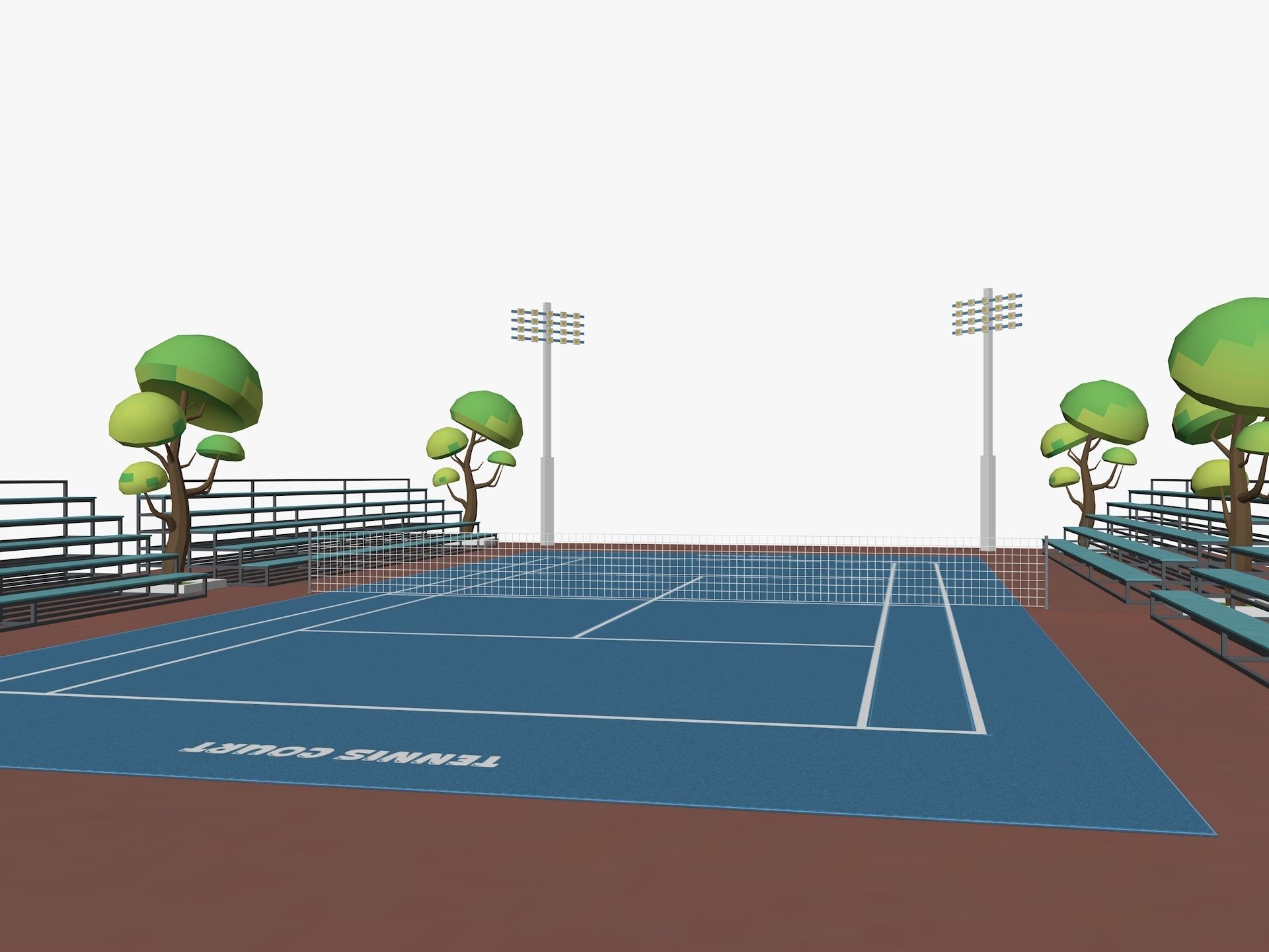 Cartoon Tennis Court Low-poly 3D model_5