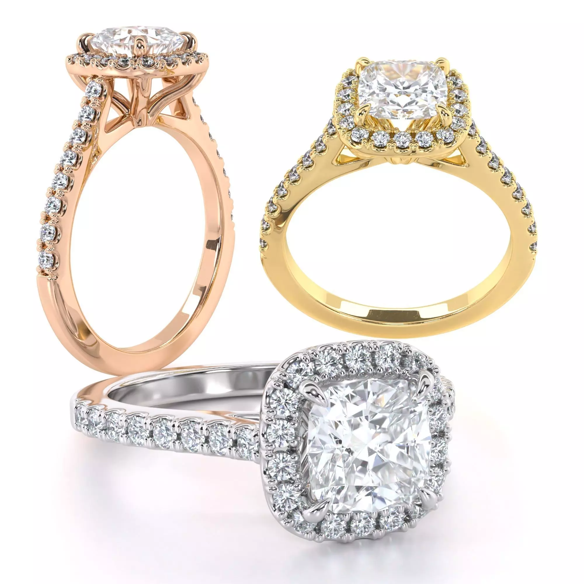 Cushion Cut Engagement Ring One Row Pave Diamond Band 3D print model