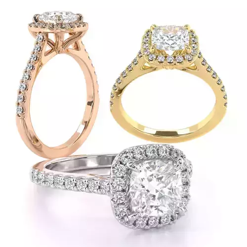 Cushion Cut Engagement Ring One Row Pave Diamond Band