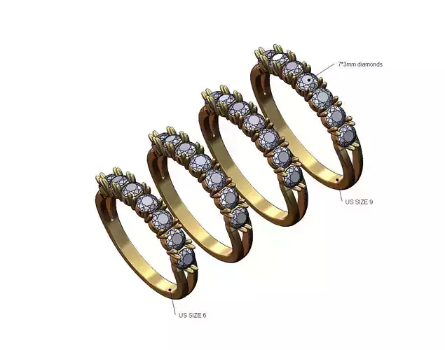 Half eternity 3mm diamonds ring US sizes 6to9