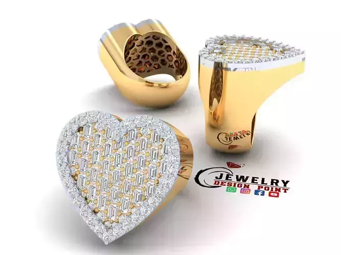 Custom Heart Champions Emerald Ring - Heart Diamond Men Ring 