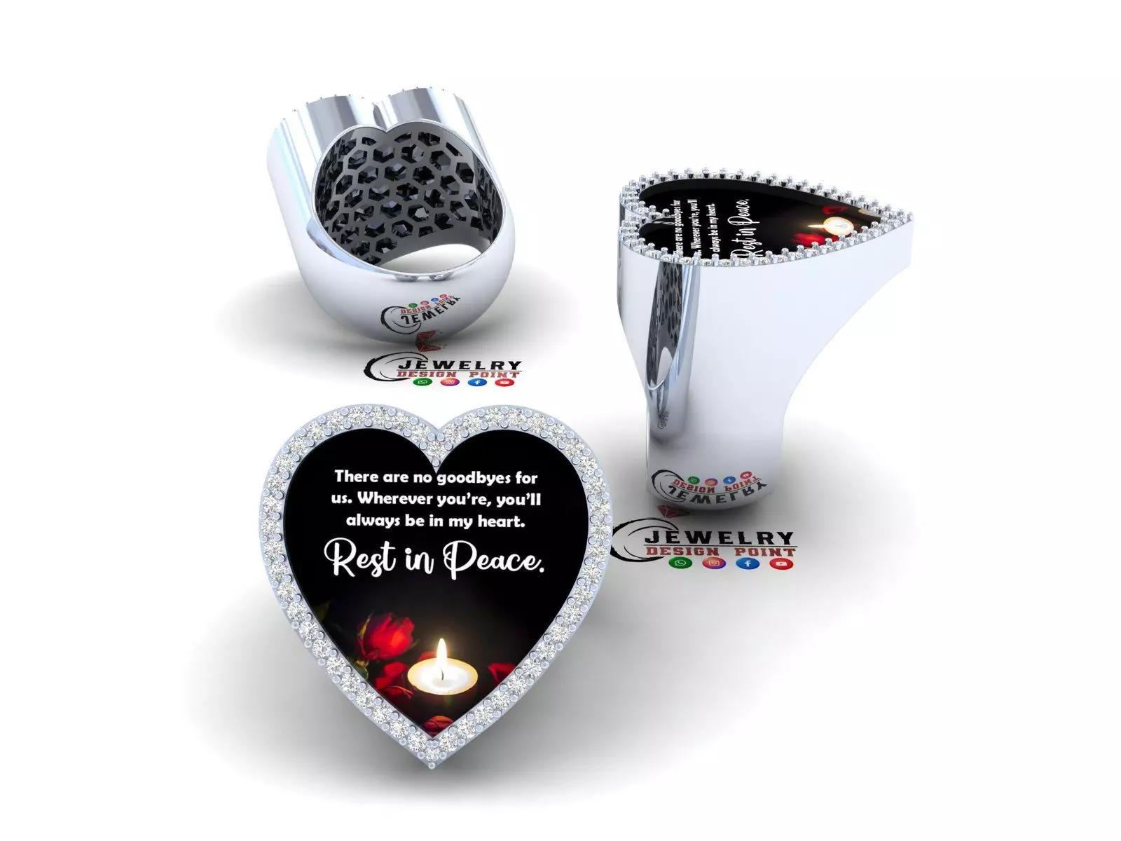 Custom Heart Champions Memorial Picture Ring - Heart Memory Ring 3D print model