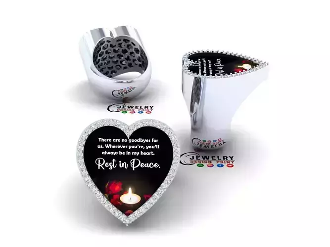 Custom Heart Champions Memorial Picture Ring - Heart Memory Ring 3D print model