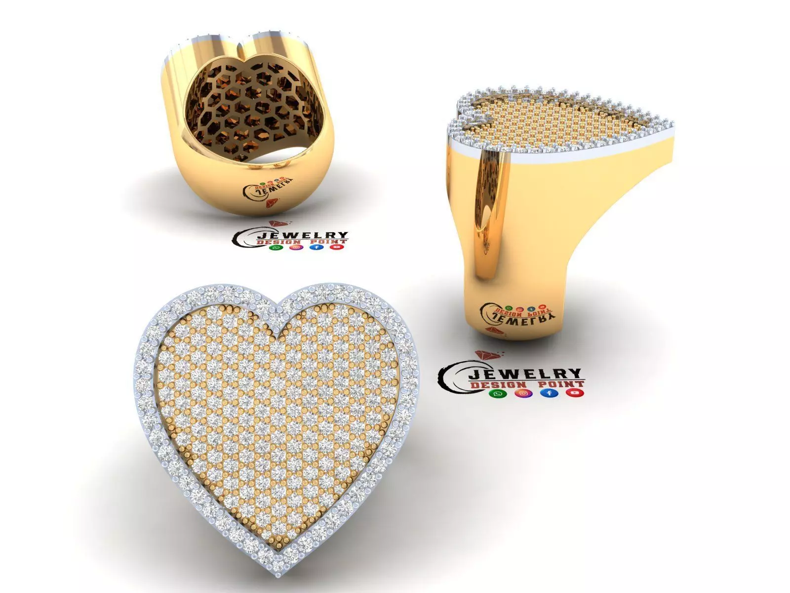 Custom Heart Champions Diamond Ring - Heart Diamond Men Ring 3D print model