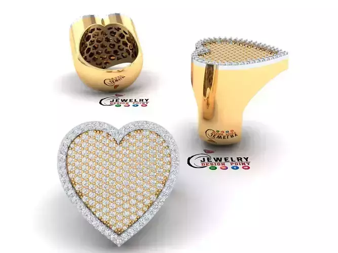 Custom Heart Champions Diamond Ring - Heart Diamond Men Ring  3D print model