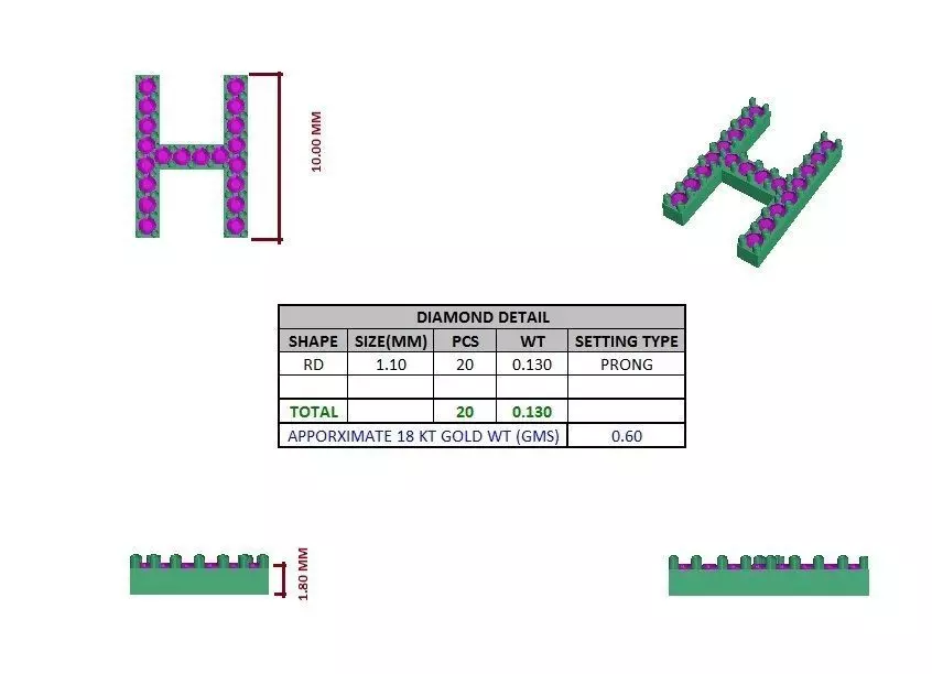 H Letter Glossy Pendant 3D model 3D print model