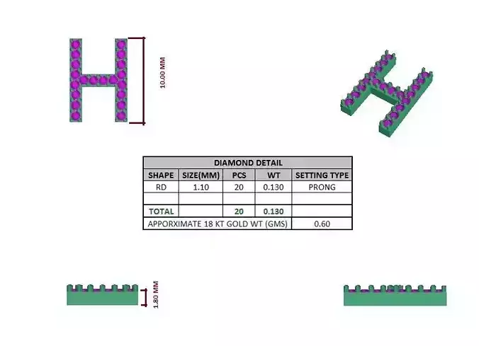 H Letter Glossy Pendant 3D model 3D print model