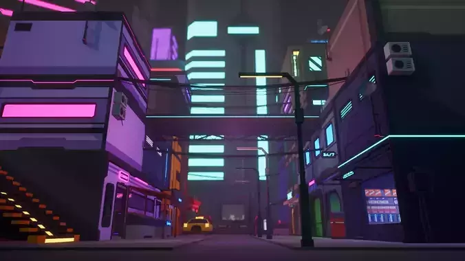 Low Poly Sci-Fi Cyberpunk City Low-poly 3D model