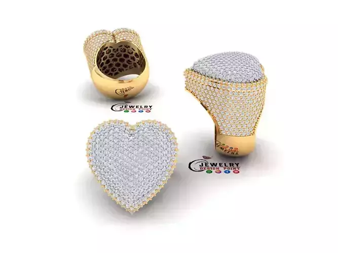 Custom Heart Champions Dome Halfway Diamond Setting Ring 