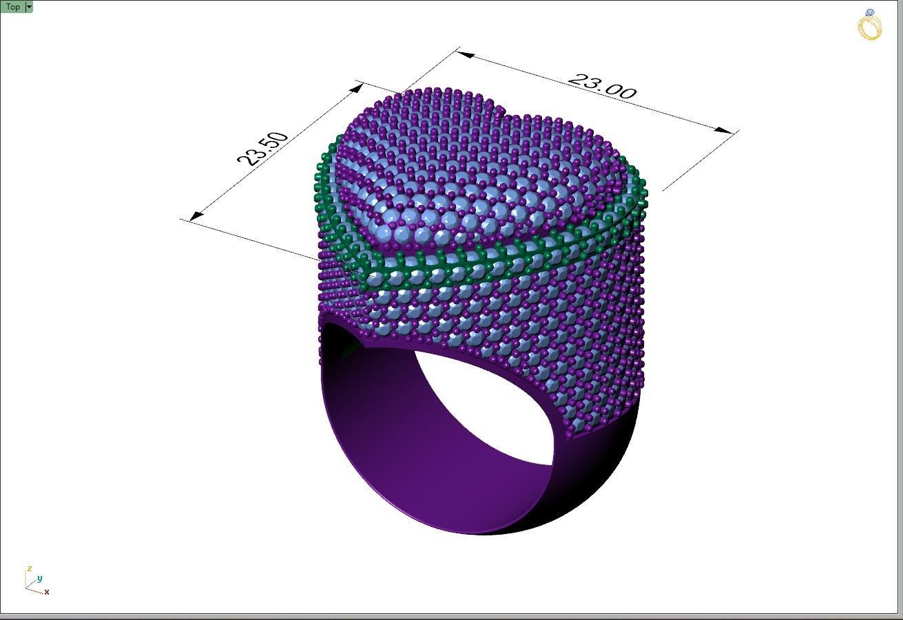 Custom Heart Champions Dome Halfway Diamond Setting Ring  3D print model_6